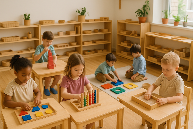 kids play with montessori
